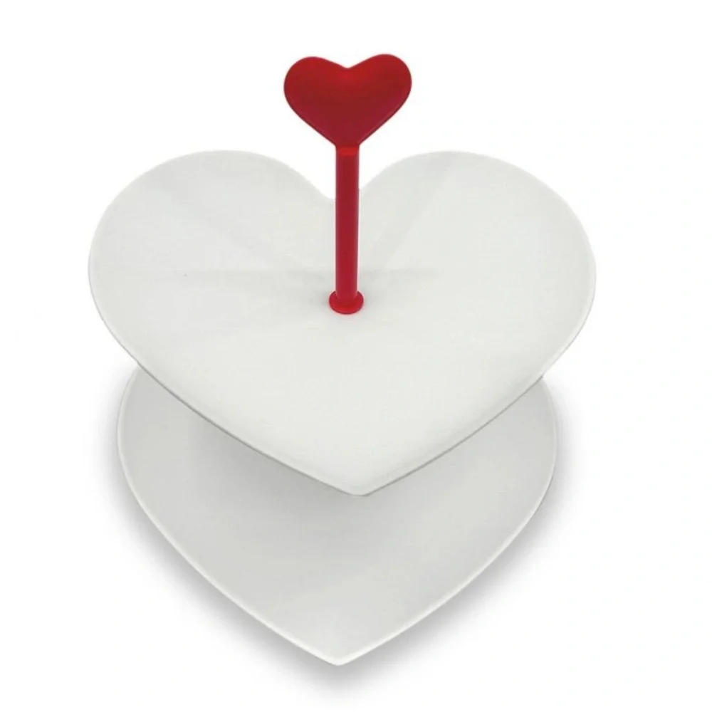 Target Bullseye Playground Heart-Shaped Cake Stand, Two-Tier White & Red, New!